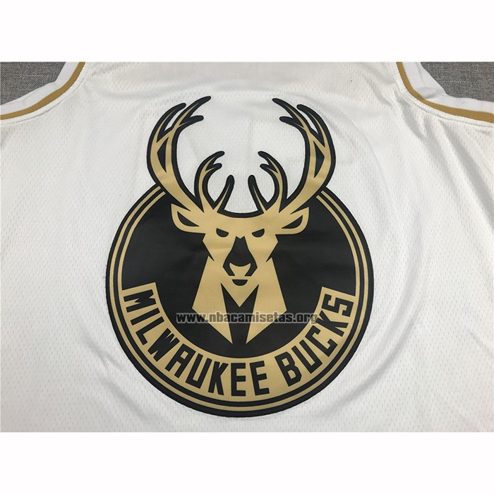 Camiseta Golden Edition Milwaukee Bucks Giannis Antetokounmpo NO 34 Blanco